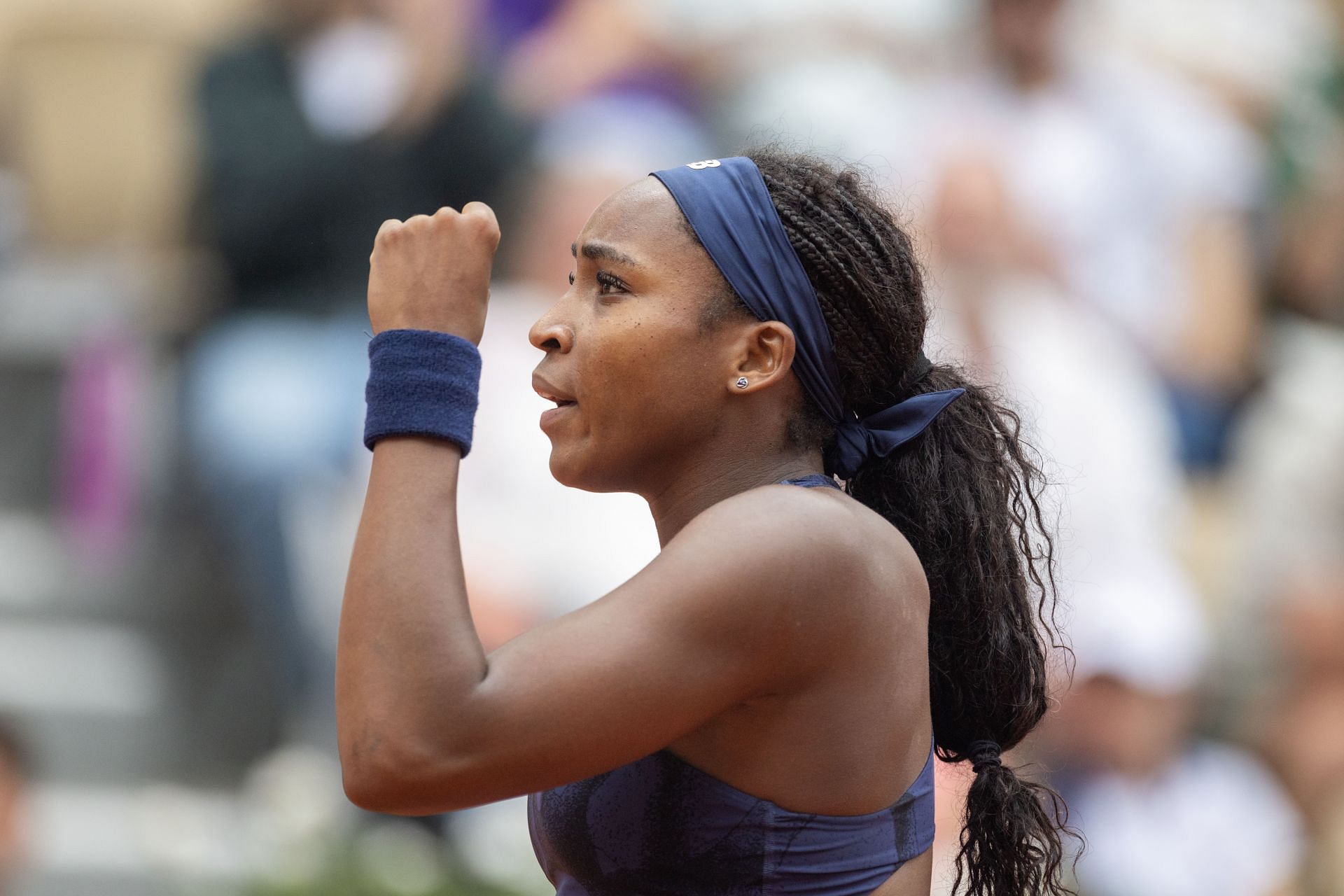 Gauff celebrates a point in the 2025 French Open - Source: Getty
